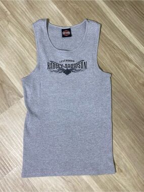 Harley-Davidson Womens Tank Top Large Grey Ribbed Graphic Las Vegas NV USA Made